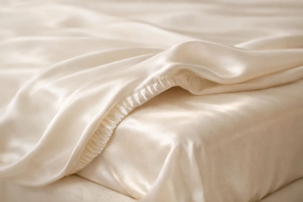 Close-up detail of SŌIE silk sheet fabric