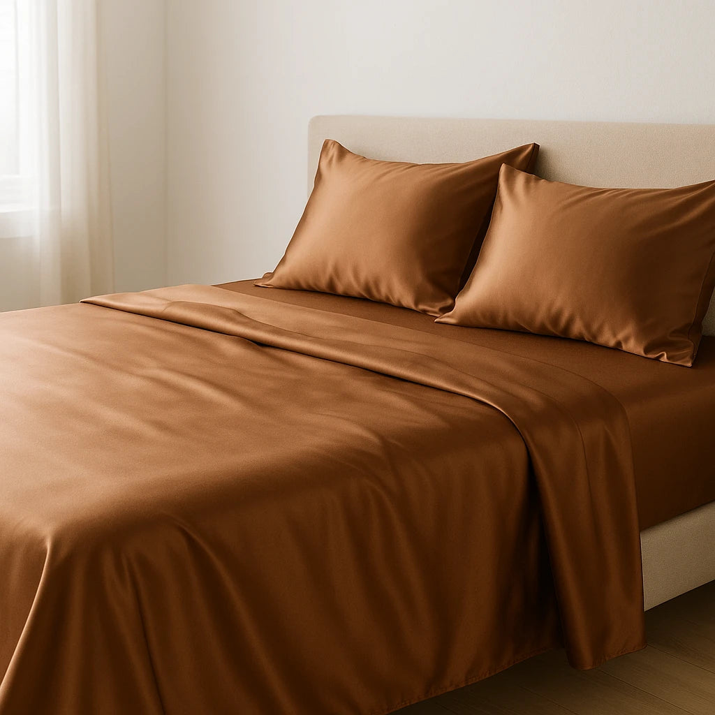 SŌIE silk sheet set in brown