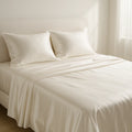SŌIE silk sheet set in moon white